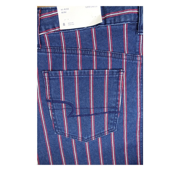 American Eagle NWT Denim Striped Frayed Hem Mini Skirt 8 - Picture 9 of 11